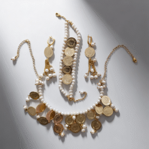 Parure perle blanche avec plaqué or