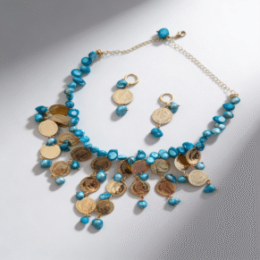 Parure dents de mer avec plaqué or franc