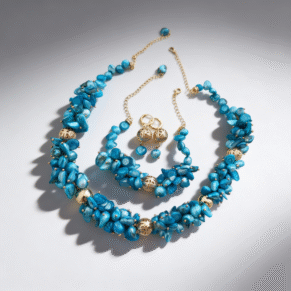 Parure dents de mer bleu en perle